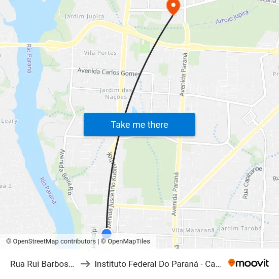 Rua Rui Barbosa, 627 to Instituto Federal Do Paraná - Campus Foz map