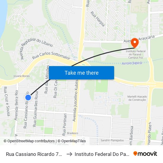 Rua Cassiano Ricardo 760 - Terminal Ponte to Instituto Federal Do Paraná - Campus Foz map