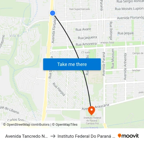 Avenida Tancredo Neves, 1994 to Instituto Federal Do Paraná - Campus Foz map