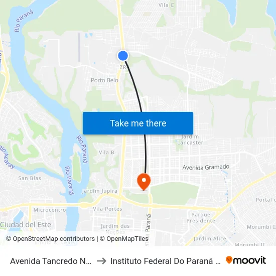 Avenida Tancredo Neves, 5057 to Instituto Federal Do Paraná - Campus Foz map