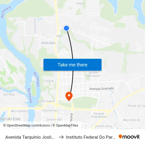 Avenida Tarquínio Joslin Dos Santos 3522 to Instituto Federal Do Paraná - Campus Foz map