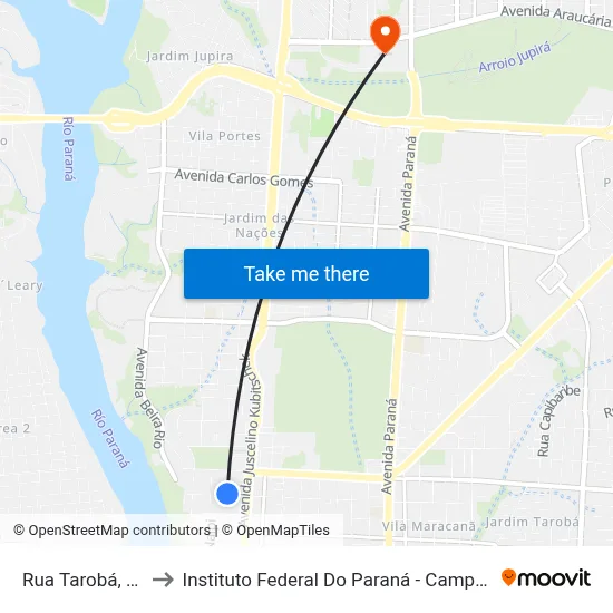 Rua Tarobá, 905 to Instituto Federal Do Paraná - Campus Foz map