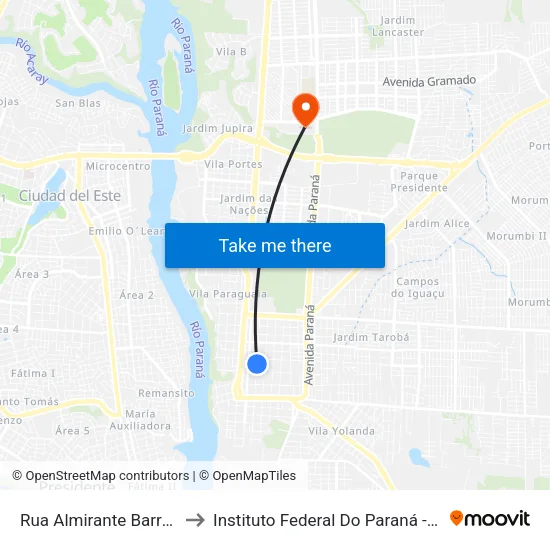 Rua Almirante Barroso, 1550 to Instituto Federal Do Paraná - Campus Foz map