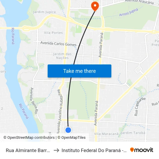 Rua Almirante Barroso, 2085 to Instituto Federal Do Paraná - Campus Foz map