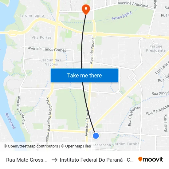 Rua Mato Grosso, 1336 to Instituto Federal Do Paraná - Campus Foz map