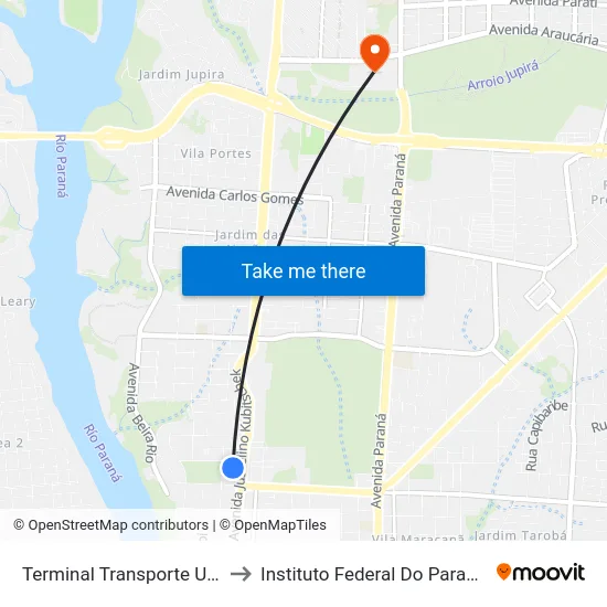Terminal Transporte Urbano (Ala 03) to Instituto Federal Do Paraná - Campus Foz map