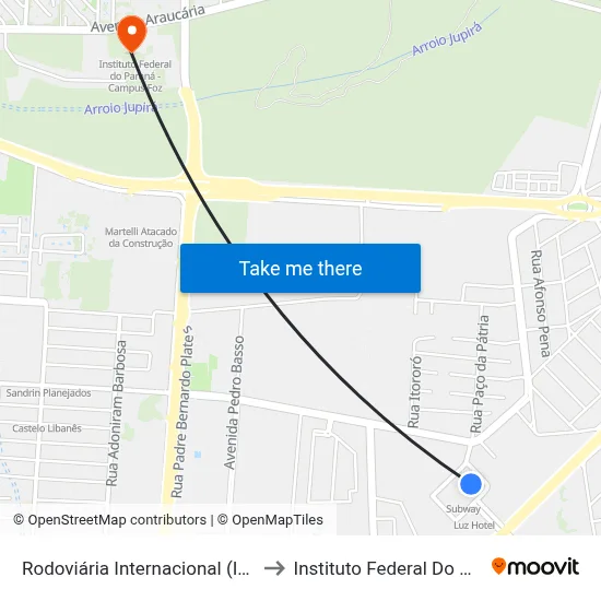 Rodoviária Internacional (International Bus Station) to Instituto Federal Do Paraná - Campus Foz map