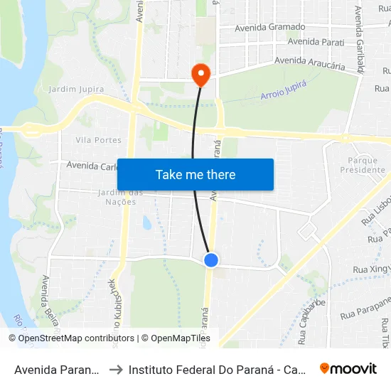 Avenida Paraná 810 to Instituto Federal Do Paraná - Campus Foz map