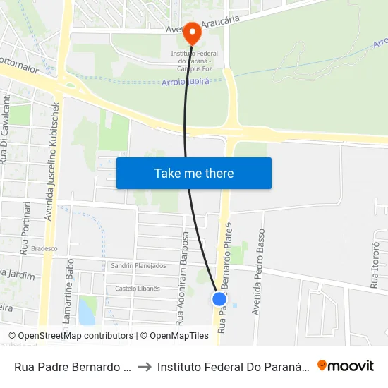 Rua Padre Bernardo Plate, 1610 to Instituto Federal Do Paraná - Campus Foz map