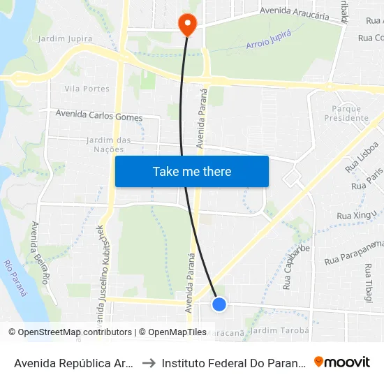 Avenida República Argentina, 2134 to Instituto Federal Do Paraná - Campus Foz map