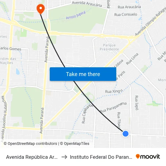 Avenida República Argentina, 4199 to Instituto Federal Do Paraná - Campus Foz map