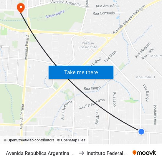 Avenida República Argentina 5395 - Escola Alternativa - Casa Ofício to Instituto Federal Do Paraná - Campus Foz map