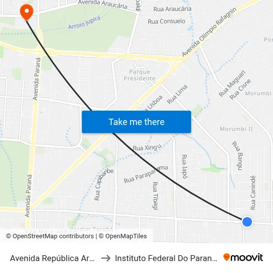 Avenida República Argentina, 5747 to Instituto Federal Do Paraná - Campus Foz map