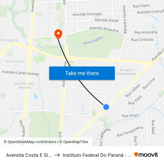 Avenida Costa E Silva, 1555 to Instituto Federal Do Paraná - Campus Foz map