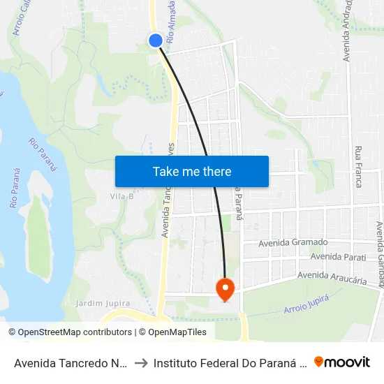 Avenida Tancredo Neves, 3511 to Instituto Federal Do Paraná - Campus Foz map