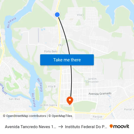 Avenida Tancredo Neves 12901 - Itaipu Binacional to Instituto Federal Do Paraná - Campus Foz map