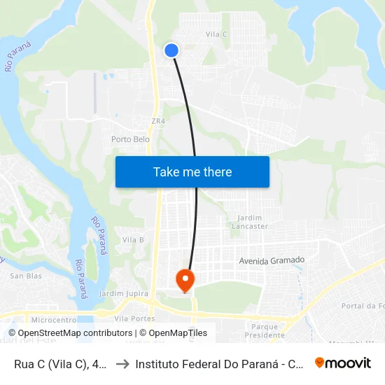 Rua C (Vila C), 442-512 to Instituto Federal Do Paraná - Campus Foz map