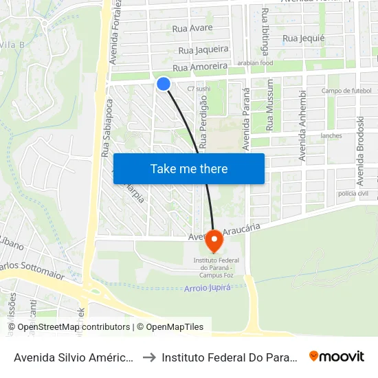 Avenida Silvio Américo Sasdelli, 386 to Instituto Federal Do Paraná - Campus Foz map