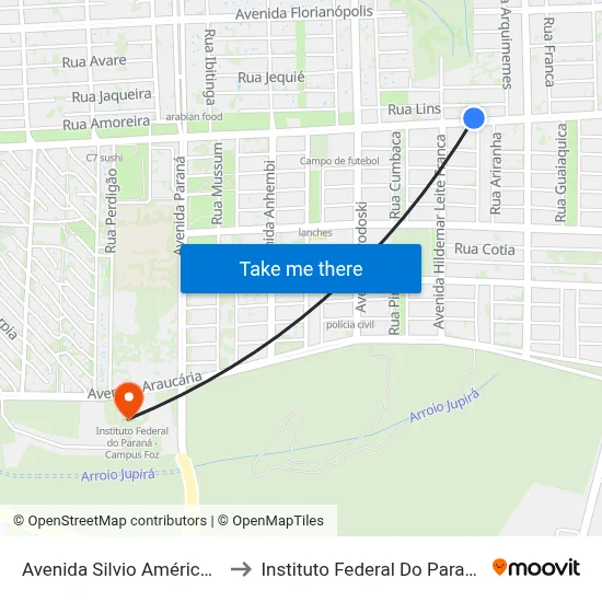 Avenida Silvio Américo Sasdelli, 2133 to Instituto Federal Do Paraná - Campus Foz map