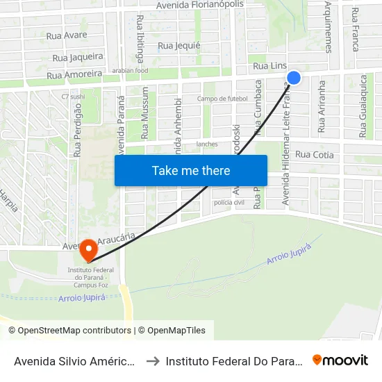 Avenida Silvio Américo Sasdelli, 1780 to Instituto Federal Do Paraná - Campus Foz map