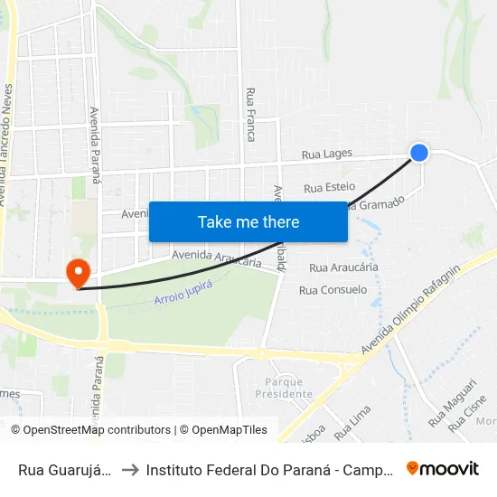Rua Guarujá, 47 to Instituto Federal Do Paraná - Campus Foz map