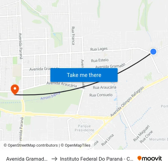 Avenida Gramado, 3191 to Instituto Federal Do Paraná - Campus Foz map