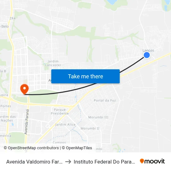 Avenida Valdomiro Faremberger, 370 to Instituto Federal Do Paraná - Campus Foz map