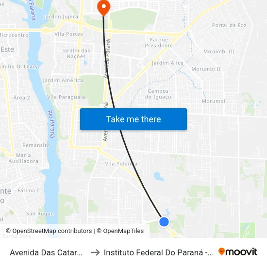 Avenida Das Cataratas, 3601 to Instituto Federal Do Paraná - Campus Foz map
