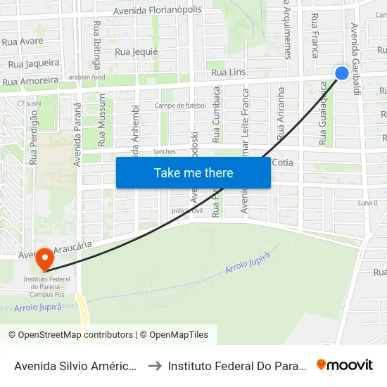 Avenida Silvio Américo Sasdelli, 2573 to Instituto Federal Do Paraná - Campus Foz map
