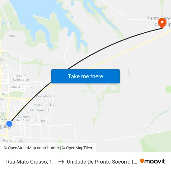 Rua Mato Grosso, 1336 to Unidade De Pronto Socorro (Upa) map