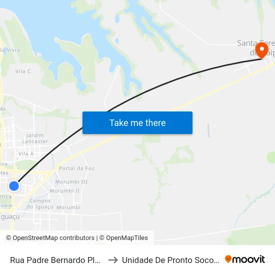 Rua Padre Bernardo Plate, 1610 to Unidade De Pronto Socorro (Upa) map