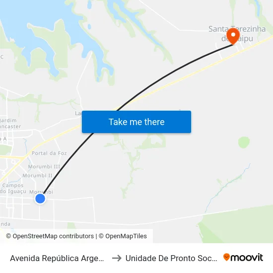 Avenida República Argentina, 5747 to Unidade De Pronto Socorro (Upa) map