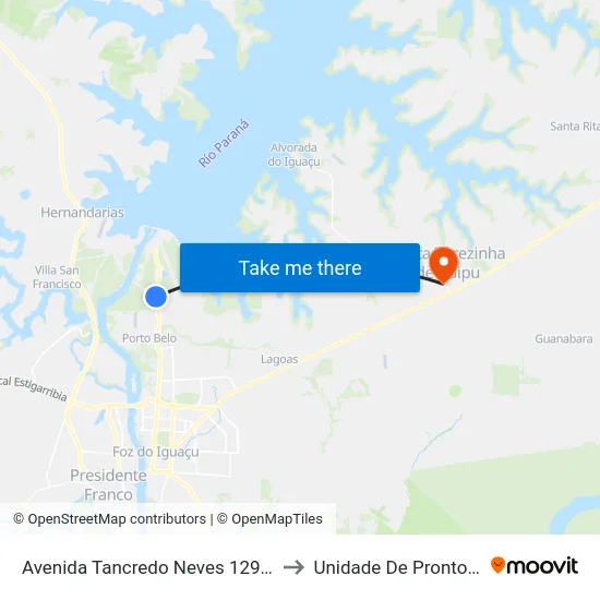 Avenida Tancredo Neves 12901 - Itaipu Binacional to Unidade De Pronto Socorro (Upa) map