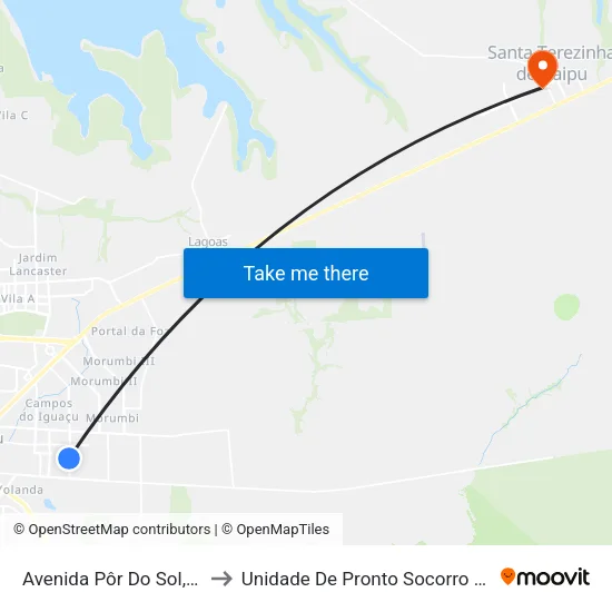Avenida Pôr Do Sol, 576 to Unidade De Pronto Socorro (Upa) map