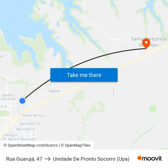 Rua Guarujá, 47 to Unidade De Pronto Socorro (Upa) map