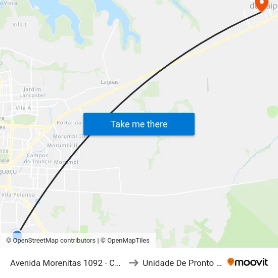 Avenida Morenitas 1092 - Colégio Estadual J.K. to Unidade De Pronto Socorro (Upa) map