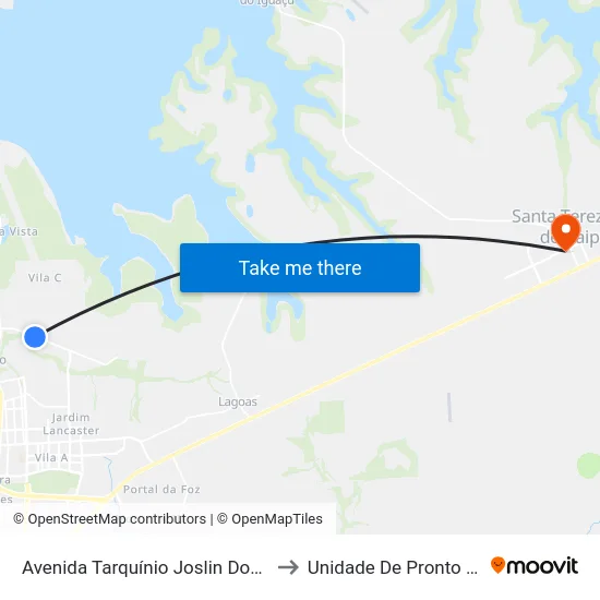 Avenida Tarquínio Joslin Dos Santos  - Unioeste to Unidade De Pronto Socorro (Upa) map