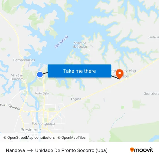 Nandeva to Unidade De Pronto Socorro (Upa) map