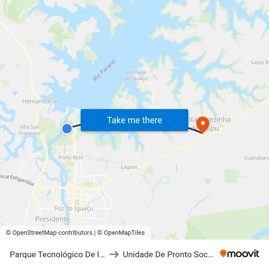 Parque Tecnológico De Itaipu (Pti) to Unidade De Pronto Socorro (Upa) map
