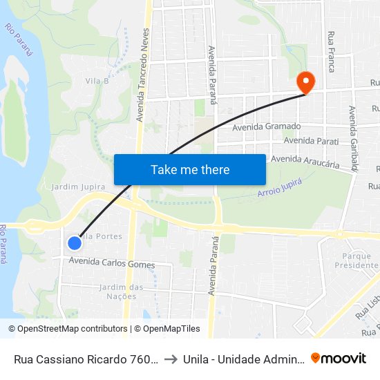 Rua Cassiano Ricardo 760 - Terminal Ponte to Unila - Unidade Administrativa Vila A map