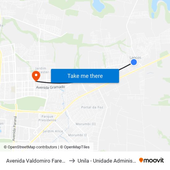 Avenida Valdomiro Faremberger, 370 to Unila - Unidade Administrativa Vila A map