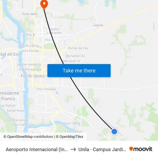 Aeroporto Internacional (International Airport) to Unila - Campus Jardim Universitário map