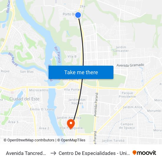 Avenida Tancredo Neves, 269 to Centro De Especialidades - Unimed Foz Do Iguaçu map