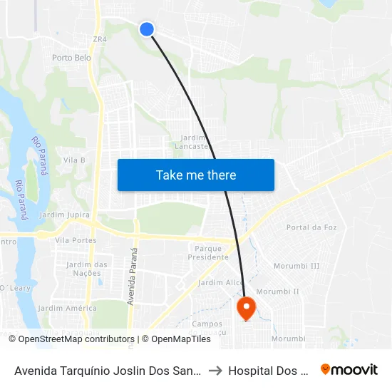 Avenida Tarquínio Joslin Dos Santos - Unioeste to Hospital Dos Animais map