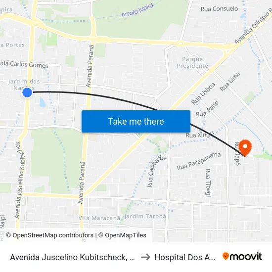 Avenida Juscelino Kubitscheck, 3287-3375 to Hospital Dos Animais map