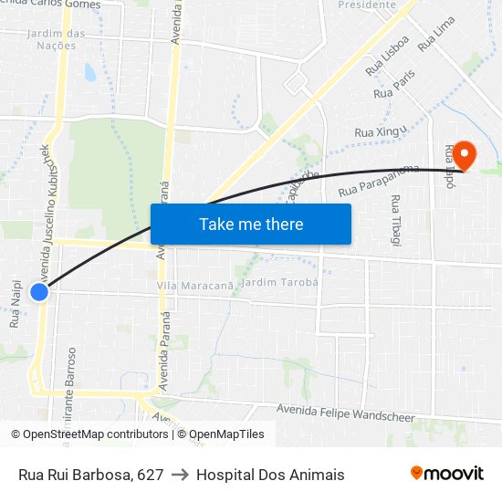 Rua Rui Barbosa, 627 to Hospital Dos Animais map