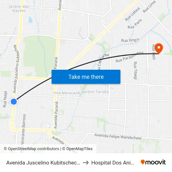 Avenida Juscelino Kubitscheck 19 to Hospital Dos Animais map