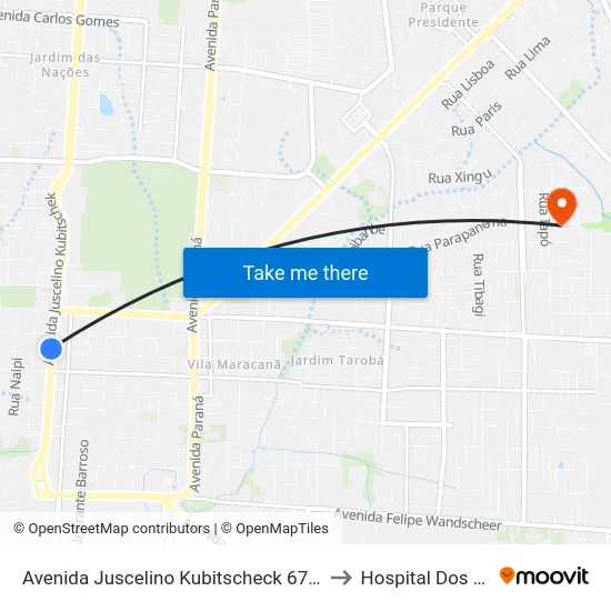 Avenida Juscelino Kubitscheck 673 - Loja Gaúcha to Hospital Dos Animais map