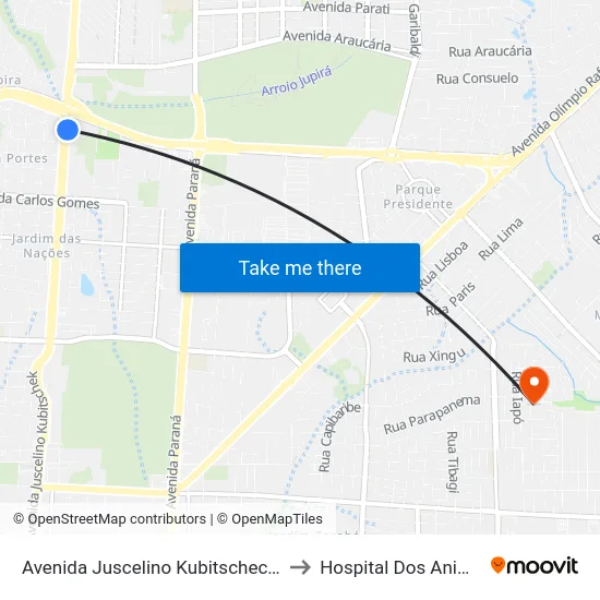 Avenida Juscelino Kubitscheck, 27 to Hospital Dos Animais map