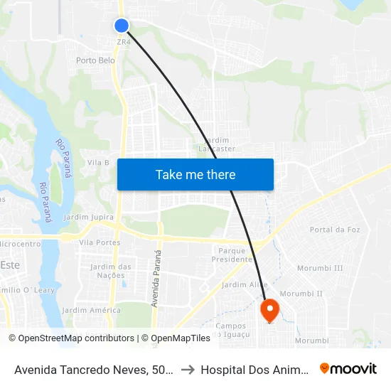 Avenida Tancredo Neves, 5057 to Hospital Dos Animais map